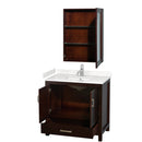 Wyndham Sheffield 36" Single Bathroom Vanity In Espresso with Carrara Cultured Marble Countertop Undermount Square Sink and Medicine Cabinet WCS141436SESC2UNSMED