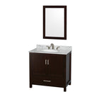 Wyndham Sheffield 36" Single Bathroom Vanity In Espresso White Carrara Marble Countertop Undermount Oval Sink And 24" Mirror WCS141436SESCMUNOM24