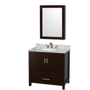 Wyndham Sheffield 36" Single Bathroom Vanity In Espresso White Carrara Marble Countertop Undermount Oval Sink And Medicine Cabinet WCS141436SESCMUNOMED