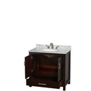 Wyndham Sheffield 36" Single Bathroom Vanity In Espresso White Carrara Marble Countertop Undermount Oval Sink and No Mirror WCS141436SESCMUNOMXX