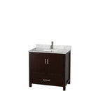 Wyndham Sheffield 36" Single Bathroom Vanity In Espresso White Carrara Marble Countertop Undermount Square Sink And No Mirror WCS141436SESCMUNSMXX