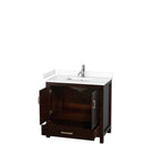 Wyndham Sheffield 36" Single Bathroom Vanity In Espresso with White Cultured Marble Countertop Undermount Square Sink and No Mirror WCS141436SESWCUNSMXX