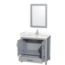 Wyndham Sheffield 36" Single Bathroom Vanity In Gray with Carrara Cultured Marble Countertop Undermount Square Sink and 24" Mirror WCS141436SGYC2UNSM24