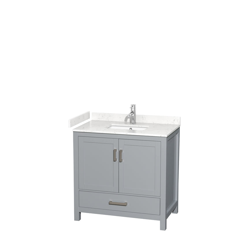 Wyndham Sheffield 36" Single Bathroom Vanity In Gray With Carrara Cultured Marble Countertop Undermount Square Sink And No Mirror WCS141436SGYC2UNSMXX