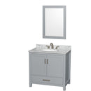 Wyndham Sheffield 36" Single Bathroom Vanity In Gray With White Carrara Marble Countertop Undermount Oval Sink And 24" Mirror WCS141436SGYCMUNOM24