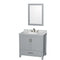 Wyndham Sheffield 36" Single Bathroom Vanity In Gray With White Carrara Marble Countertop Undermount Oval Sink And 24" Mirror WCS141436SGYCMUNOM24