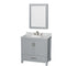 Wyndham Sheffield 36" Single Bathroom Vanity In Gray With White Carrara Marble Countertop Undermount Oval Sink And Medicine Cabinet WCS141436SGYCMUNOMED