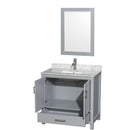 Wyndham Sheffield 36" Single Bathroom Vanity In Gray with White Carrara Marble Countertop Undermount Square Sink and 24" Mirror WCS141436SGYCMUNSM24