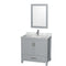 Wyndham Sheffield 36" Single Bathroom Vanity In Gray With White Carrara Marble Countertop Undermount Square Sink And 24" Mirror WCS141436SGYCMUNSM24