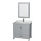 Wyndham Sheffield 36" Single Bathroom Vanity In Gray With White Carrara Marble Countertop Undermount Square Sink And Medicine Cabinet WCS141436SGYCMUNSMED