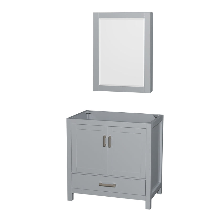 Wyndham Sheffield 36" Single Bathroom Vanity In Gray With No Countertop No Sink And Medicine Cabinet WCS141436SGYCXSXXMED