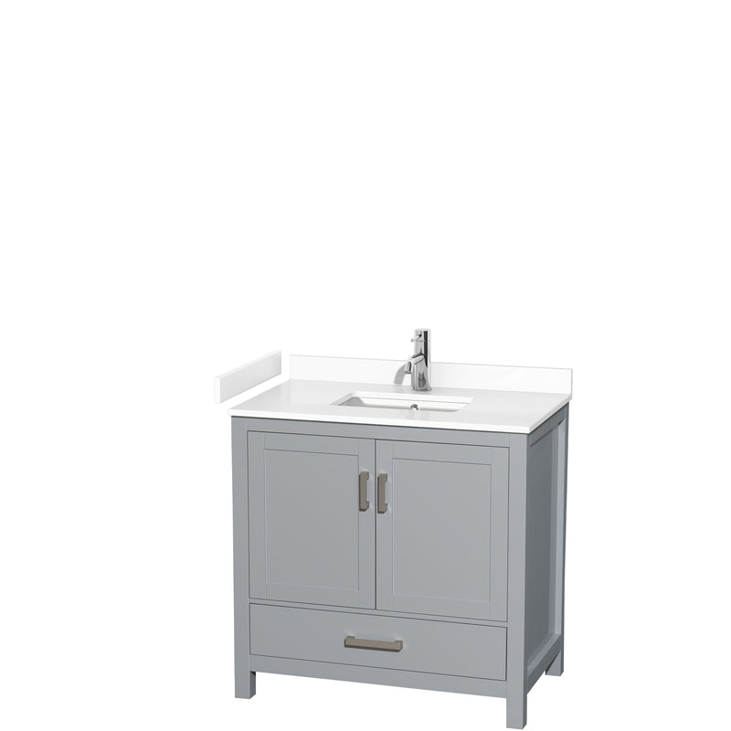 Wyndham Sheffield 36" Single Bathroom Vanity In Gray With White Cultured Marble Countertop Undermount Square Sink And No Mirror WCS141436SGYWCUNSMXX