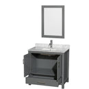 Wyndham Sheffield 36" Single Bathroom Vanity In Dark Gray with White Carrara Marble Countertop Undermount Square Sink and 24" Mirror WCS141436SKGCMUNSM24