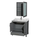 Wyndham Sheffield 36" Single Bathroom Vanity In Dark Gray with White Carrara Marble Countertop Undermount Square Sink and Medicine Cabinet WCS141436SKGCMUNSMED