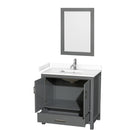 Wyndham Sheffield 36" Single Bathroom Vanity In Dark Gray with White Cultured Marble Countertop Undermount Square Sink and 24" Mirror WCS141436SKGWCUNSM24