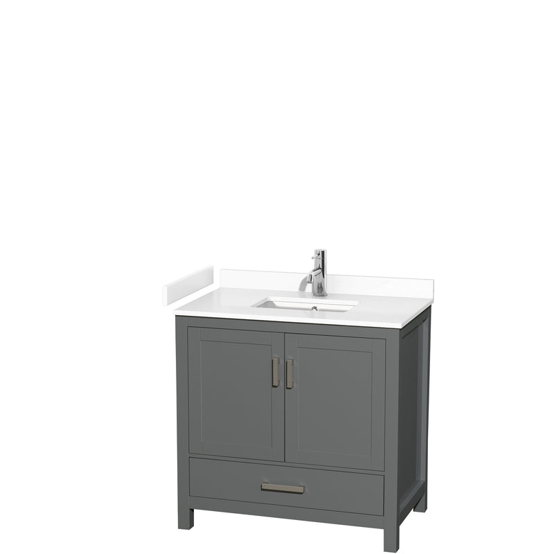 Wyndham Sheffield 36" Single Bathroom Vanity In Dark Gray With White Cultured Marble Countertop Undermount Square Sink And No Mirror WCS141436SKGWCUNSMXX