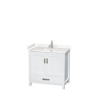 Wyndham Sheffield 36" Single Bathroom Vanity In White With Carrara Cultured Marble Countertop Undermount Square Sink And No Mirror WCS141436SWHC2UNSMXX