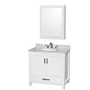 Wyndham Sheffield 36" Single Bathroom Vanity In White White Carrara Marble Countertop Undermount Oval Sink And Medicine Cabinet WCS141436SWHCMUNOMED