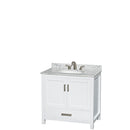 Wyndham Sheffield 36" Single Bathroom Vanity In White White Carrara Marble Countertop Undermount Oval Sink and Medicine Cabinet WCS141436SWHCMUNOMED