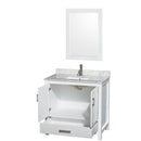 Wyndham Sheffield 36" Single Bathroom Vanity In White White Carrara Marble Countertop Undermount Square Sink and 24" Mirror WCS141436SWHCMUNSM24