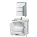 Wyndham Sheffield 36" Single Bathroom Vanity In White White Carrara Marble Countertop Undermount Square Sink and Medicine Cabinet WCS141436SWHCMUNSMED