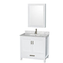 Wyndham Sheffield 36" Single Bathroom Vanity In White White Carrara Marble Countertop Undermount Square Sink And Medicine Cabinet WCS141436SWHCMUNSMED