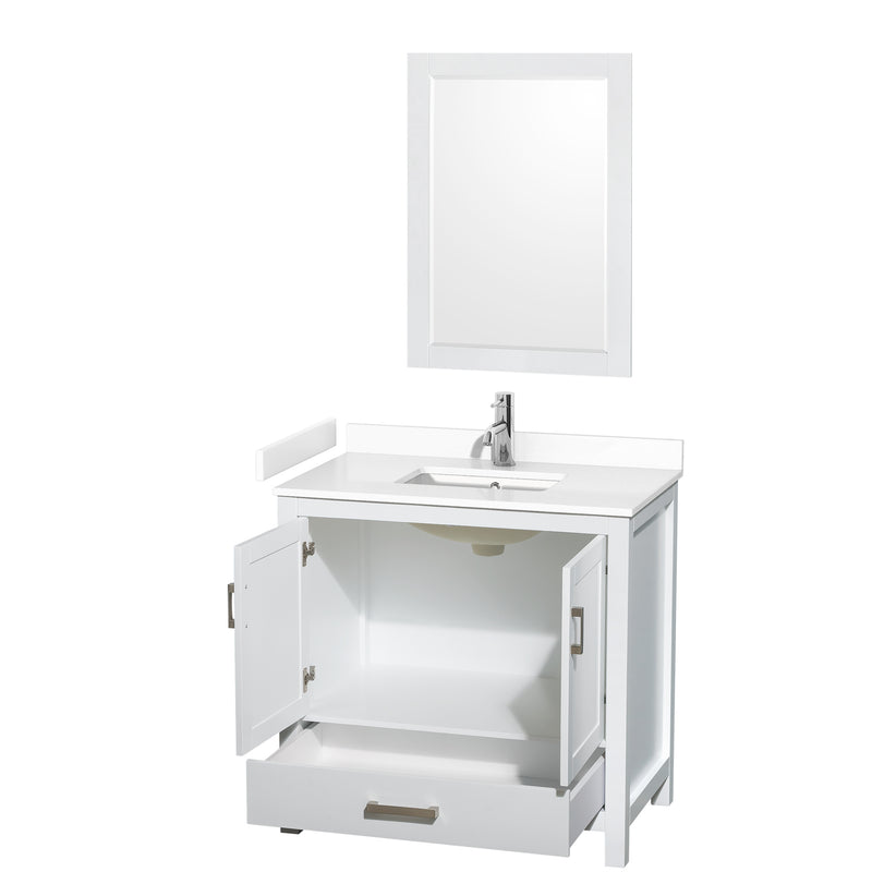 Wyndham Sheffield 36" Single Bathroom Vanity In White with White Cultured Marble Countertop Undermount Square Sink and 24" Mirror WCS141436SWHWCUNSM24