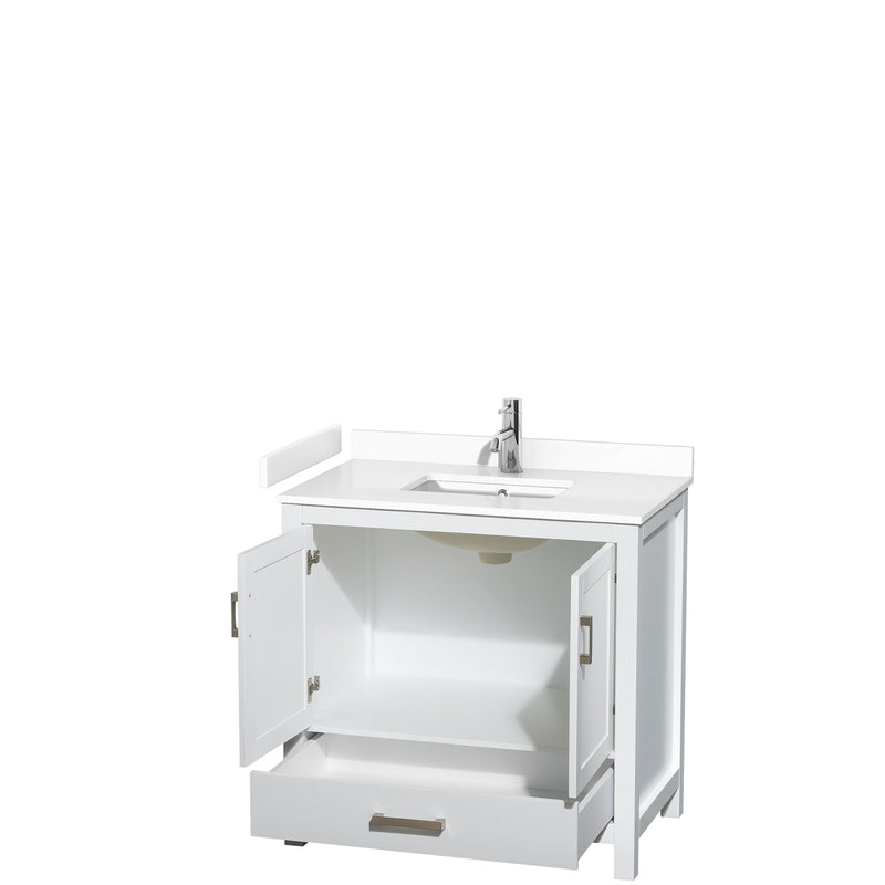 Wyndham Sheffield 36" Single Bathroom Vanity In White with White Cultured Marble Countertop Undermount Square Sink and No Mirror WCS141436SWHWCUNSMXX