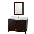 Wyndham Sheffield 48" Single Bathroom Vanity In Espresso White Carrara Marble Countertop Undermount Square Sink And Medicine Cabinet WCS141448SESCMUNSMED