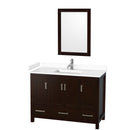 Wyndham Sheffield 48" Single Bathroom Vanity In Espresso With White Cultured Marble Countertop Undermount Square Sink And 24" Mirror WCS141448SESWCUNSM24