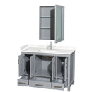 Wyndham Sheffield 48" Single Bathroom Vanity In Gray with Carrara Cultured Marble Countertop Undermount Square Sink and Medicine Cabinet WCS141448SGYC2UNSMED