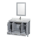 Wyndham Sheffield 48" Single Bathroom Vanity In Gray with White Carrara Marble Countertop Undermount Square Sink and 24" Mirror WCS141448SGYCMUNSM24