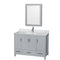 Wyndham Sheffield 48" Single Bathroom Vanity In Gray With White Carrara Marble Countertop Undermount Square Sink And Medicine Cabinet WCS141448SGYCMUNSMED