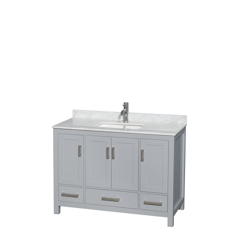 Wyndham Sheffield 48" Single Bathroom Vanity In Gray With White Carrara Marble Countertop Undermount Square Sink And No Mirror WCS141448SGYCMUNSMXX