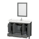 Wyndham Sheffield 48" Single Bathroom Vanity In Dark Gray with Carrara Cultured Marble Countertop Undermount Square Sink and 24" Mirror WCS141448SKGC2UNSM24