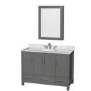 Wyndham Sheffield 48" Single Bathroom Vanity In Dark Gray With White Carrara Marble Countertop Undermount Oval Sink And Medicine Cabinet WCS141448SKGCMUNOMED