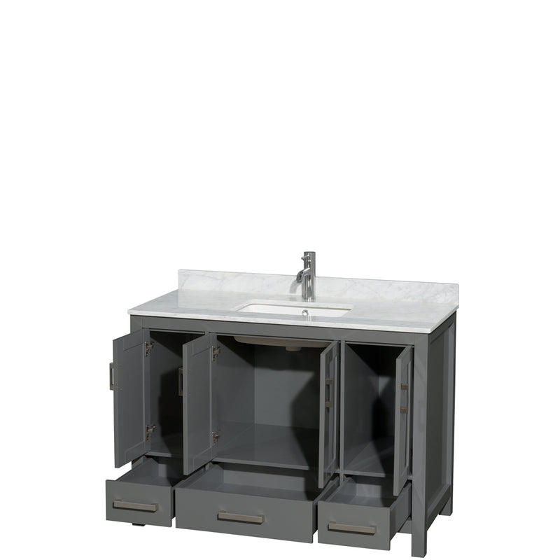 Wyndham Sheffield 48" Single Bathroom Vanity In Dark Gray with White Carrara Marble Countertop Undermount Square Sink and No Mirror WCS141448SKGCMUNSMXX