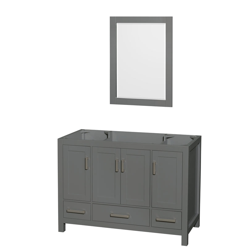 Wyndham Sheffield 48" Single Bathroom Vanity In Dark Gray With No Countertop No Sink And 24" Mirror WCS141448SKGCXSXXM24