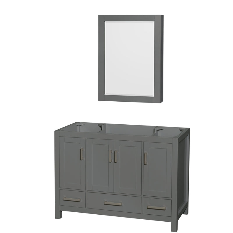 Wyndham Sheffield 48" Single Bathroom Vanity In Dark Gray With No Countertop No Sink And Medicine Cabinet WCS141448SKGCXSXXMED