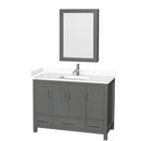 Wyndham Sheffield 48" Single Bathroom Vanity In Dark Gray With White Cultured Marble Countertop Undermount Square Sink And Medicine Cabinet WCS141448SKGWCUNSMED