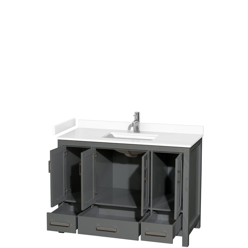 Wyndham Sheffield 48" Single Bathroom Vanity In Dark Gray with White Cultured Marble Countertop Undermount Square Sink and No Mirror WCS141448SKGWCUNSMXX