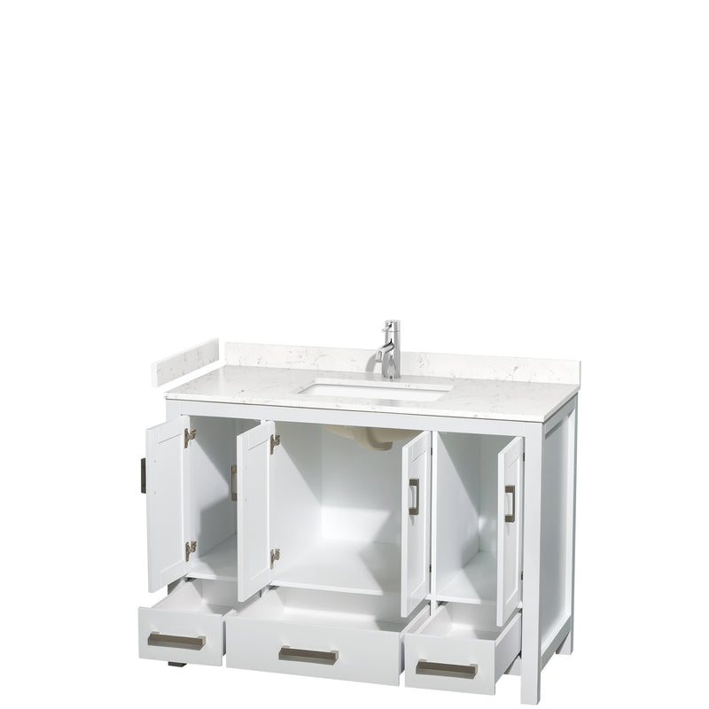 Wyndham Sheffield 48" Single Bathroom Vanity In White with Carrara Cultured Marble Countertop Undermount Square Sink and No Mirror WCS141448SWHC2UNSMXX