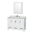 Wyndham Sheffield 48" Single Bathroom Vanity In White White Carrara Marble Countertop Undermount Oval Sink And Medicine Cabinet WCS141448SWHCMUNOMED