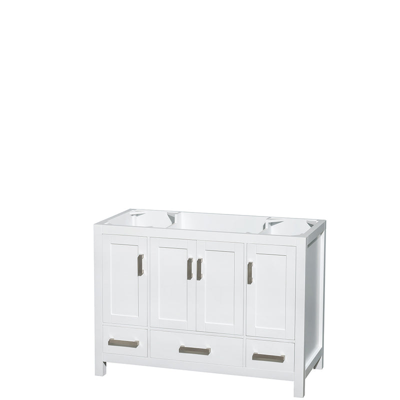 Wyndham Sheffield 48" Single Bathroom Vanity In White White Carrara Marble Countertop Undermount Oval Sink and 24" Mirror WCS141448SWHCMUNOM24