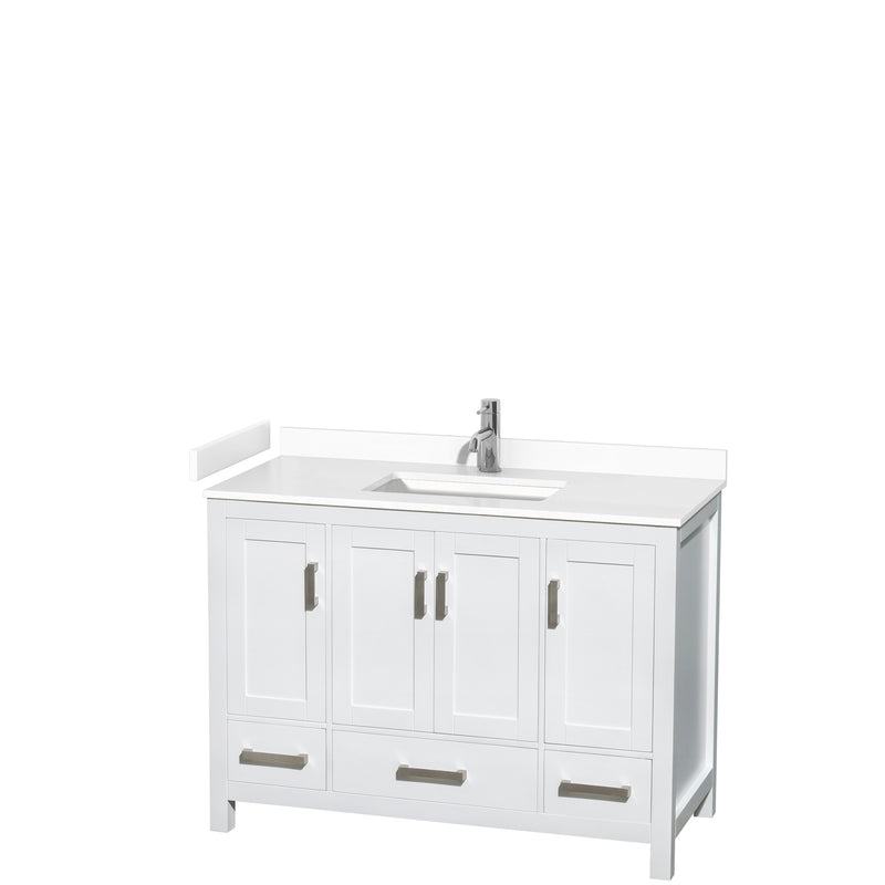 Wyndham Sheffield 48" Single Bathroom Vanity In White With White Cultured Marble Countertop Undermount Square Sink And No Mirror WCS141448SWHWCUNSMXX