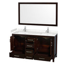 Wyndham Sheffield 60" Double Bathroom Vanity In Espresso with Carrara Cultured Marble Countertop Undermount Square Sinks and 58" Mirror WCS141460DESC2UNSM58