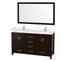 Wyndham Sheffield 60" Double Bathroom Vanity In Espresso With Carrara Cultured Marble Countertop Undermount Square Sinks And 58" Mirror WCS141460DESC2UNSM58