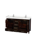 Wyndham Sheffield 60" Double Bathroom Vanity In Espresso with Carrara Cultured Marble Countertop Undermount Square Sinks and No Mirror WCS141460DESC2UNSMXX