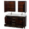 Wyndham Sheffield 60" Double Bathroom Vanity In Espresso White Carrara Marble Countertop Undermount Square Sinks and Medicine Cabinets WCS141460DESCMUNSMED