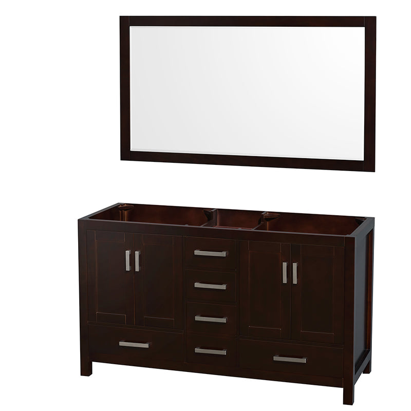 Wyndham Sheffield 60" Double Bathroom Vanity In Espresso No Countertop No Sinks And 58" Mirror WCS141460DESCXSXXM58